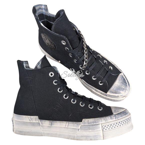 Converse Chuck 70 Plus Hi Punk Black Egret Distressed Platform Sneaker Women 9.5 - Picture 1 of 11